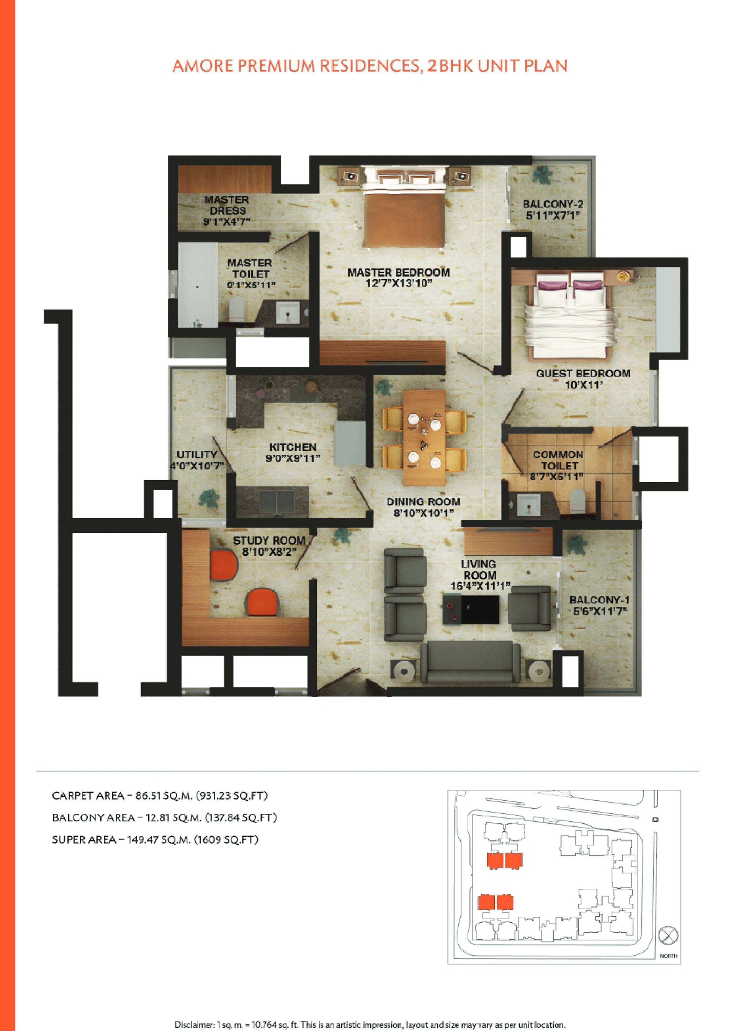 Wave amore 2bhk 1609