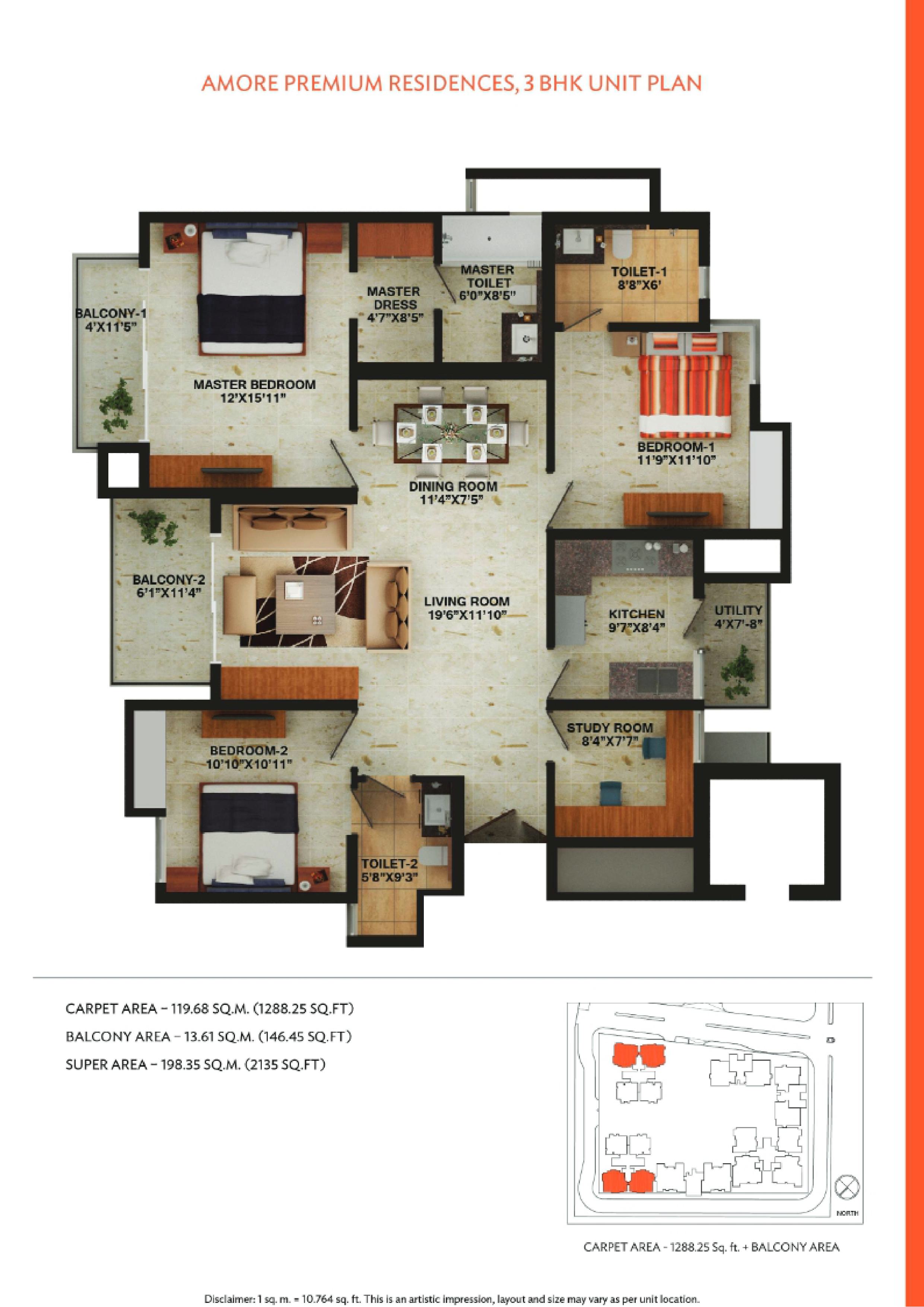 Wave amore 3 bhk 2135