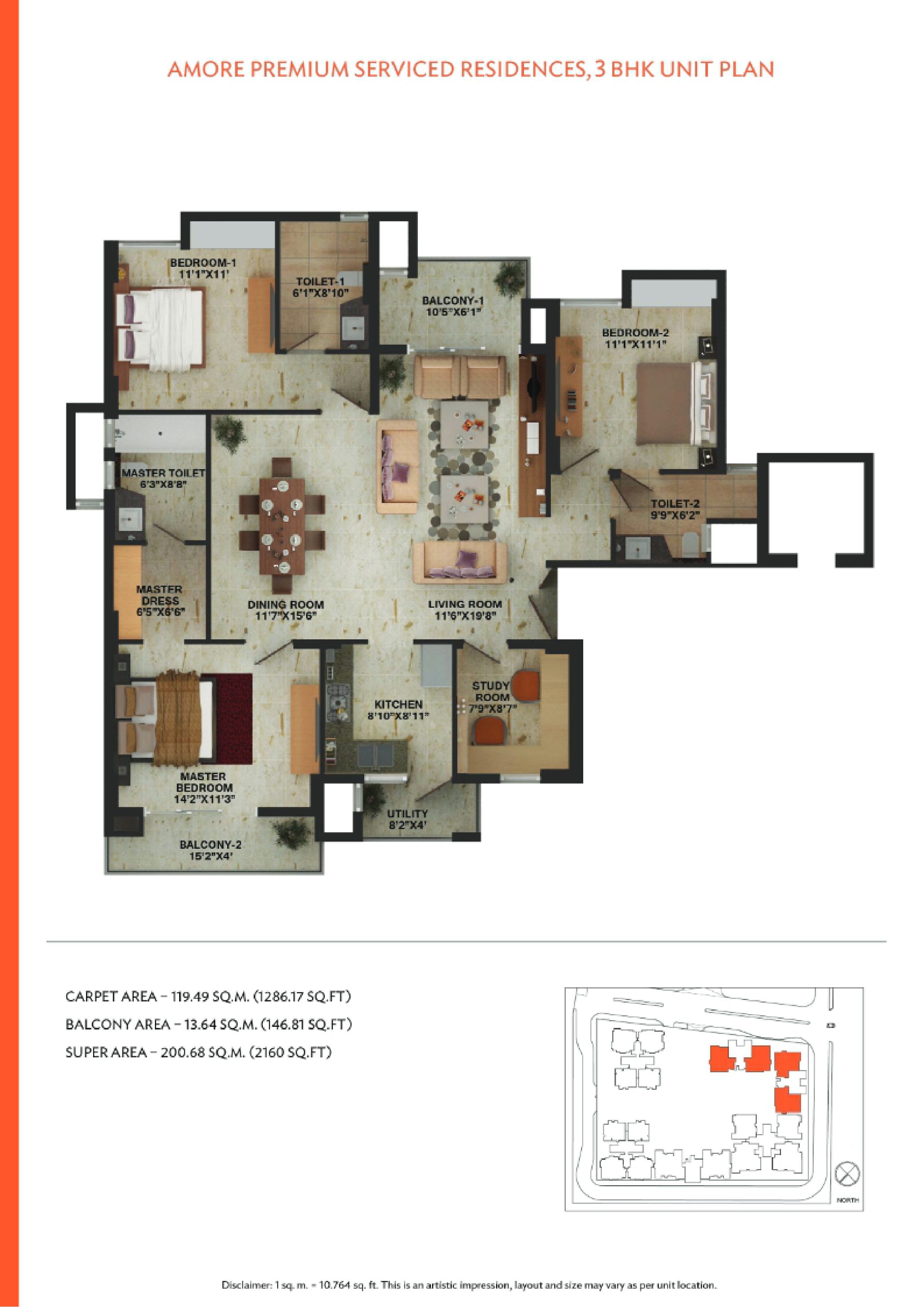 Wave Amore 3 BHK 2160
