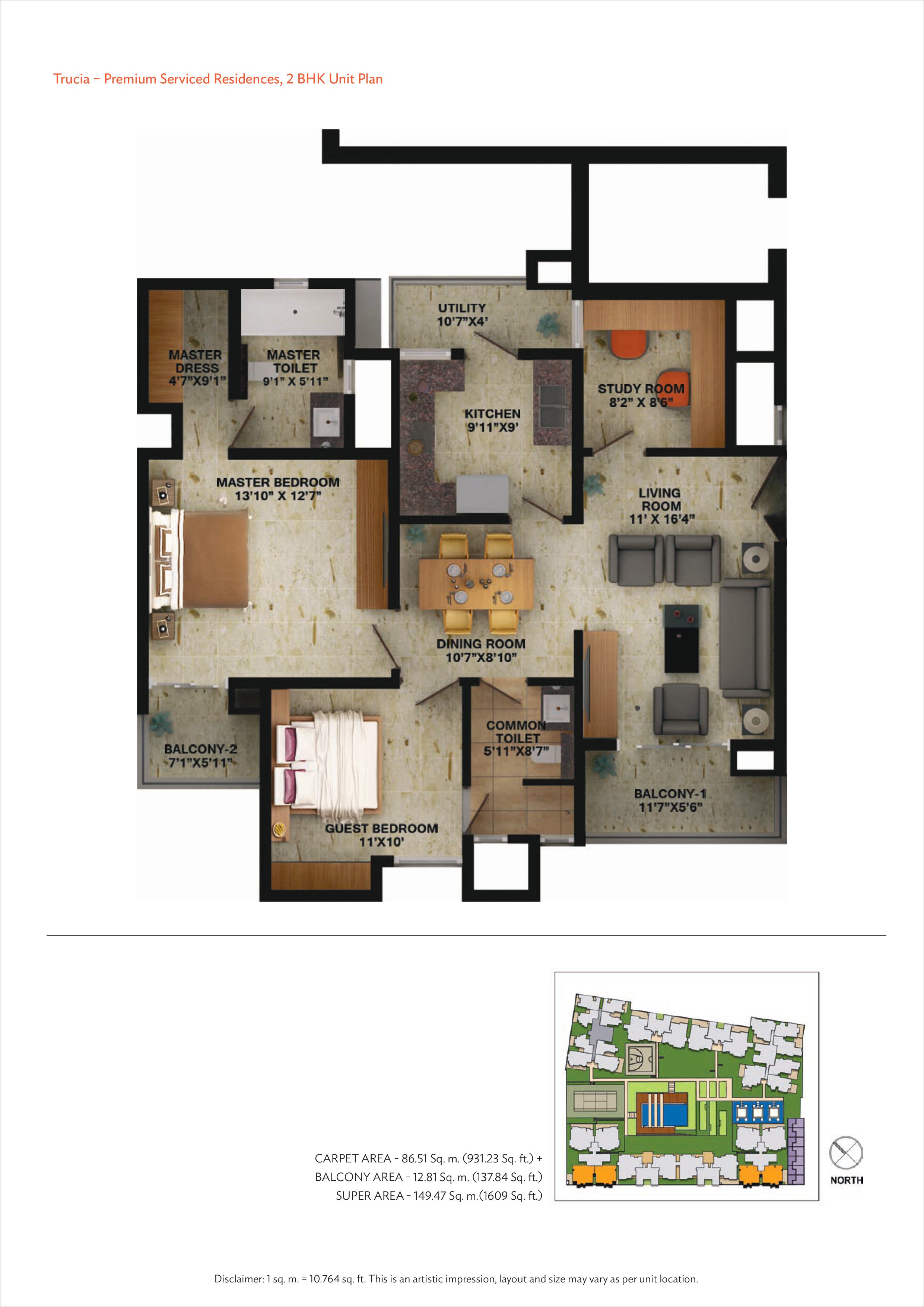 Wave Trucia 2bhk 1609